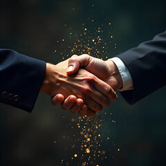 Business Handshake of Two Men with Gold Particles Symbolizing Success