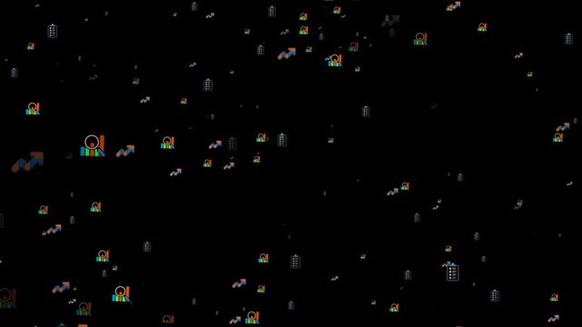 Digital icons for business and data on black background. Premium business icon with particles 4k animation