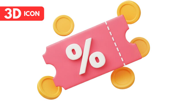 3d coupon icon with percentage sign for discount