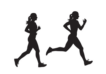 Vector art of silhouette of woman running, depicting fitness, exercise, and healthy lifestyle
