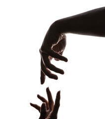 Two hands reaching towards each other, symbolizing connection and support. Hands reaching