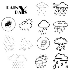 Cloud icons — weather, sky, storage, data, technology, forecast, computing, internet, upload, download, symbol, digital, connection, network, design.