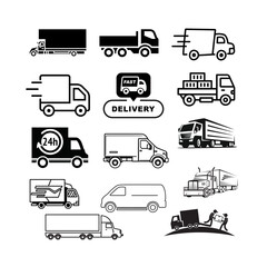 Truck and delivery icons — modern transport symbols showing fast shipping, logistics, courier, and cargo service vector set.


