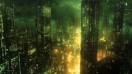 Night view of vibrant fireworks illuminating the city skyline and urban landscape