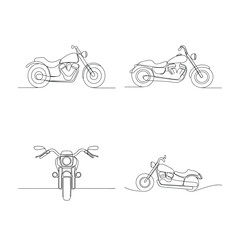 Fototapeta premium Continuous line drawings motorcycles in Single line outline bike vehicle