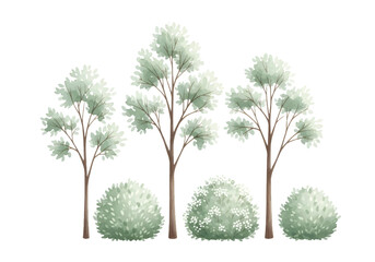 Vector art of watercolor illustration of trees and bushes, perfect for a serene nature scene