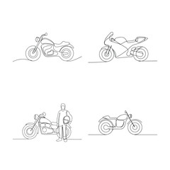 Fototapeta premium Continuous line drawings motorcycles one rider Single line bike helmet