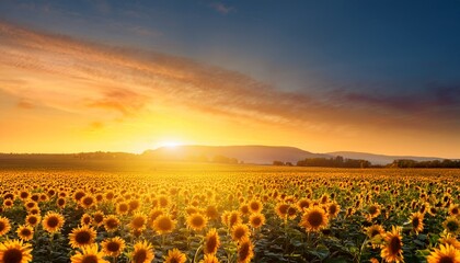 Obraz premium Vibrant Sunflower Field Gradient With Warm Golden Tones And Summer Sunshine Atmosphere