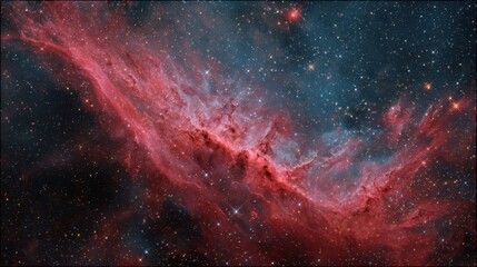 A beautiful and colorful image of a starry sky with a red line in the middle. The red line is a nebula, which is a cloud of gas and dust in space. The sky is filled with stars of different sizes