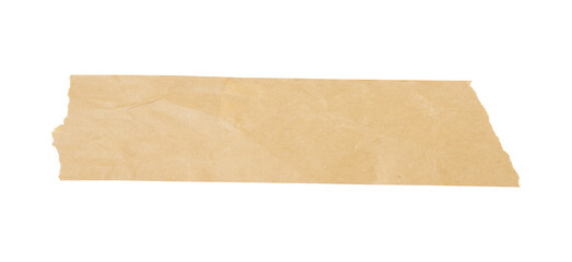 Adhesive tape wrinkle on a white background, brown adhesive torn tape isolated transparent PNG background.