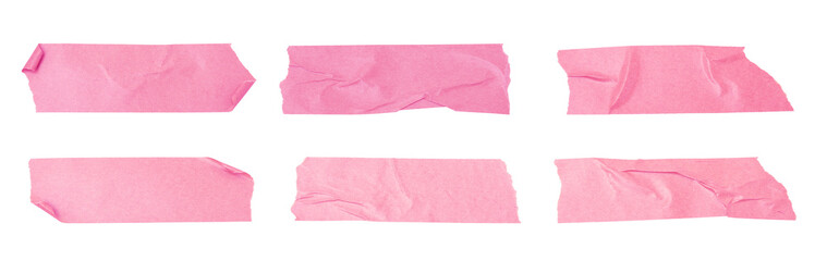 Pink adhesive masking tape set isolated on a transparent background, torn sticky tape set, torn masking tape, Design elements.