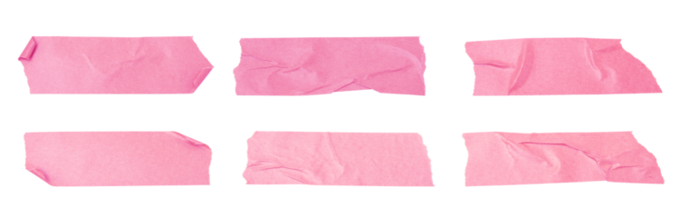 Pink adhesive masking tape set isolated on a transparent background, torn sticky tape set, torn masking tape, Design elements.