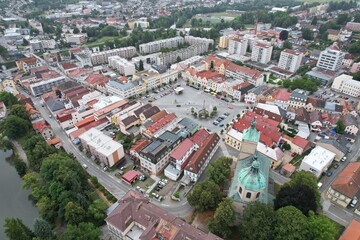 Havlickuv Brod cityscape aerial panorama of historic town square in Vysocina region, Bohemia Czech republic
