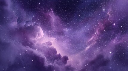 Obraz premium A purple sky with clouds and stars. The stars are scattered throughout the sky