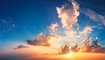 Naklejka premium Fantasy Abstract Background Colorful Sunlight On Blue Sky And White Moving Cloud Before Sunset