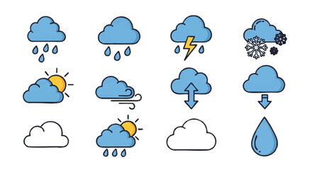 Obraz premium set of cloud with rain outline icons vector full color 
