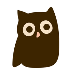 Cute simple owl illustration. Dark brown owl minimalistic.