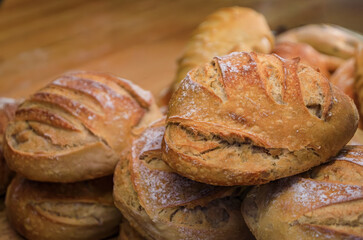 Freshly rustic French bread at an artisanal bakery in the old town, Nice, France