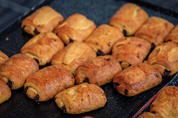 Fresh French pain au chocolat at an artisanal bakery, the old town, Nice, France