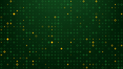 Green abstract background with small stars and diamond shapes for Christmas design and greeting card. Festive glitter confetti pattern concept. © marruu