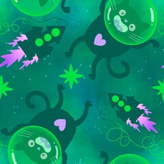 Animals seamless space cats pattern for wrapping paper and fabrics and linens and kids clothes print