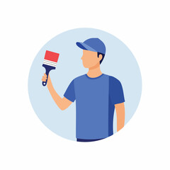 Vector Illustration of a Painter Holding Paintbrush