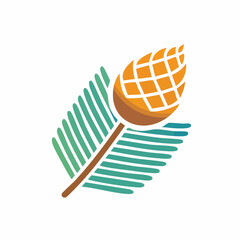Stylized Pine Cone and Leaf Illustration on White