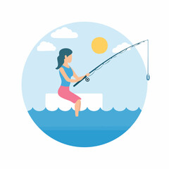Woman Fishing with Rod and Reel in Water