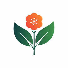 Stylized Orange Flower with Green Leaves Illustration