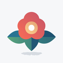 Stylized Red Flower with Green Leaves Illustration