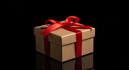 Obraz premium Gift box with red ribbon and bow isolated on black background for celebration