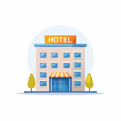 Modern Hotel Building with Orange "HOTEL" Sign