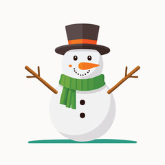 Cheerful Cartoon Snowman Wearing Hat and Scarf