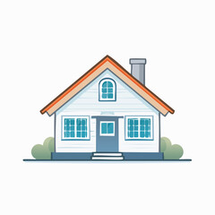 Cartoon Illustration of a Cozy White House with Chimney