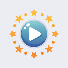 Play Button Surrounded by Orange Stars Illustration