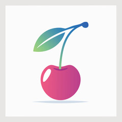 Vibrant Gradient Cherry with Leaf and Stem