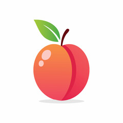 Vibrant Cartoon Peach with Green Leaf and Stem