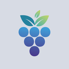 Stylized Blue Grape Bunch with Green Leaves