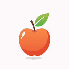 Cartoon Orange Apple with Green Leaf and Stem