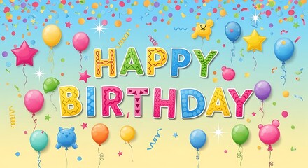 Birthday balloons and confetti with pastel background illustration