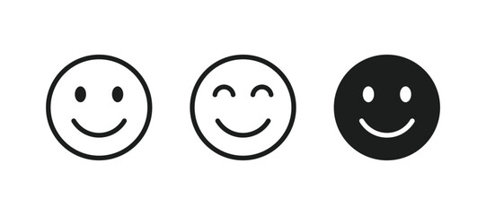 Happy smiley face or emoticon line icon. Cute smile thin line icon. Happy face, smiley face icons