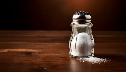 Classic Salt Shaker On A Brown Wood Table