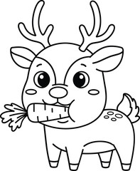 Adorable cartoon baby deer with antlers happily munching on a fresh carrot