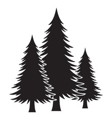 Fototapeta premium Black silhouette of three tall evergreen trees with distinct sharp branches, arranged in a clustered pattern.