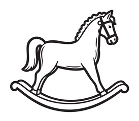 Black outline vector icon of a classic wooden rocking horse. simple linear illustration for children's toys or nursery decoration concepts.