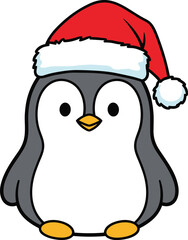 Adorable cartoon penguin wearing a festive red and white santa hat for christmas celebrations