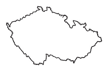 Black outline of the geographical shape of the czech republic with a jagged and detailed border.
