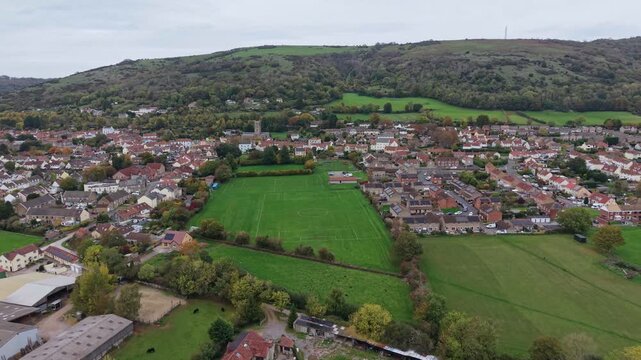 Aerial video above Axbridge, Somerset, England