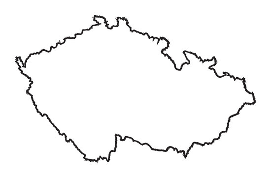 Black outline of the geographical shape of the czech republic with a jagged and detailed border.