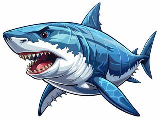 Realistic vector of great white shark swimming forward, detailed gray-blue skin, open mouth, isolated on white background, underwater wildlife art